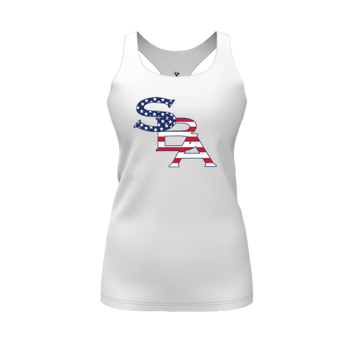 [CUS-DFW-RCBK-PER-WHT-FYS-LOGO1] Racerback Tank Top (Female Youth S, White, Logo 1)