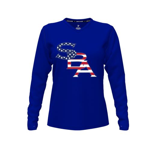 [CUS-DFW-TEES-CMF-VNK-LSL-RYL-FYXS-LOGO1] Comfort T-Shirt (Female Youth XS, Royal, V Neck, Logo 1, Long Sleeve)