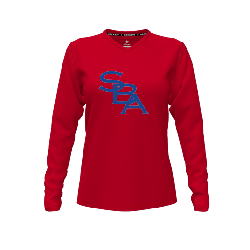 [CUS-DFW-TEES-CMF-VNK-LSL-RED-FYXS-LOGO2] Comfort T-Shirt (Female Youth XS, Red, V Neck, Logo 2, Long Sleeve)